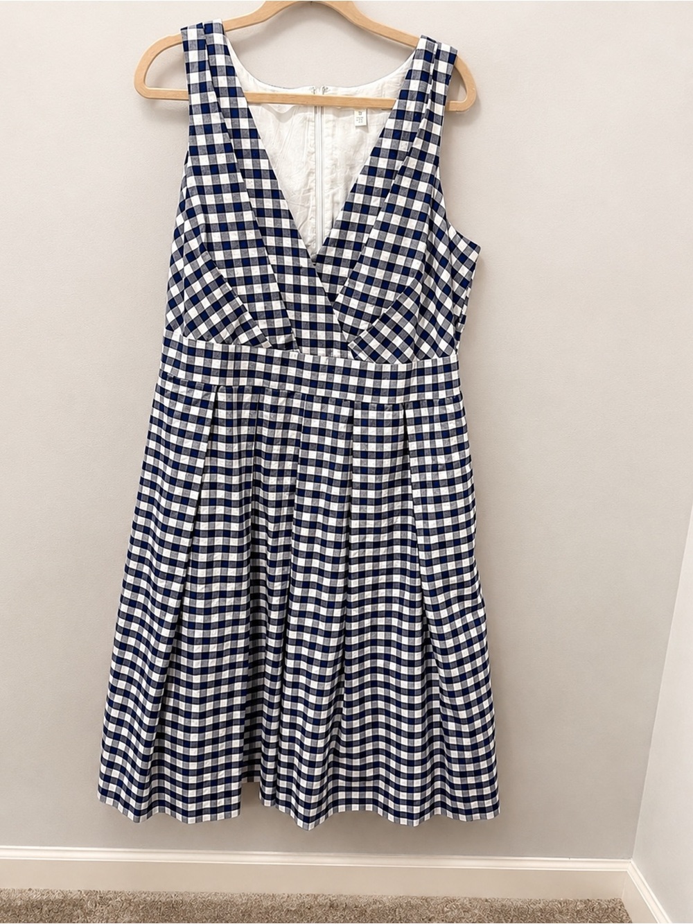 1901 Navy and White Gingham Midi Fit-and-Flare Dress